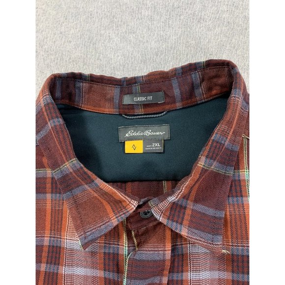 Eddie Bauer Classic Fit Plaid Polyester Button Down Shirt (Men's XXL) Red - Picture 3 of 12